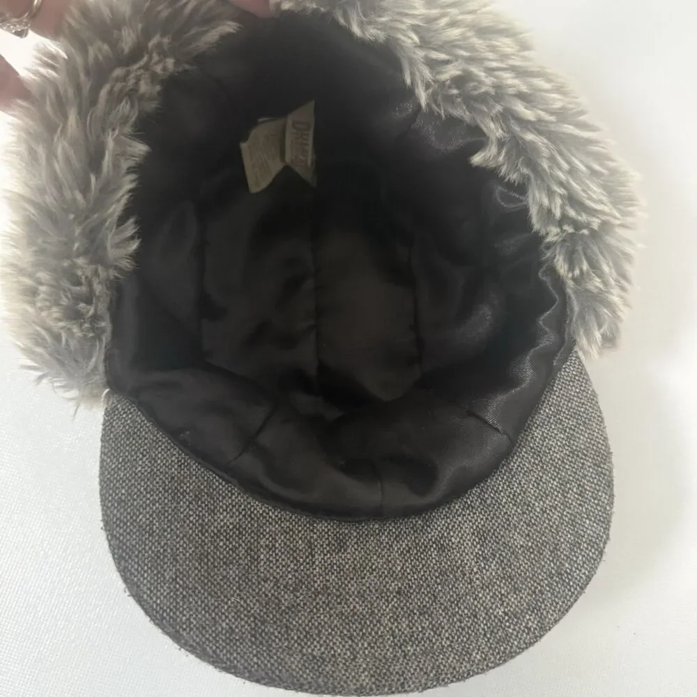 Duluth Trading Co Wool Fair Isle Fur Winter Flap Trapper Gray Gorpcore Hat S/M